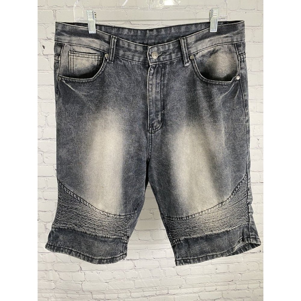 Red Ape Dirty Wash Dark Gray 5 Pocket Design Denim Jean Shorts Men (34 x 12)